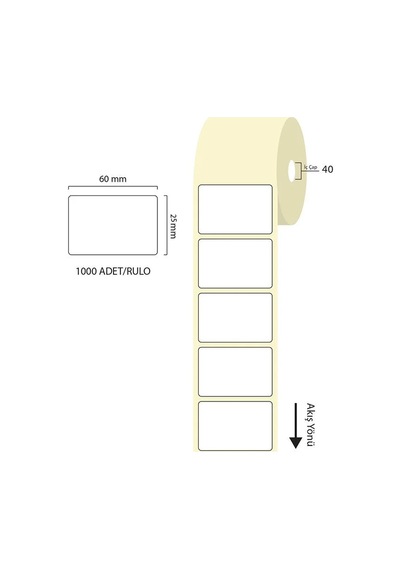 Tanex 60x25mm Eco Termal Etiket 1 Li 40mm Çap 1000 Li
