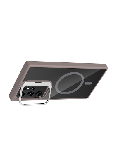 Galaxy Uyumlu S22 Ultra Kılıf Standlı + Kamera Lens Koruma Setli M-safe Şarj Özellikli Mkst Pembe Pembe