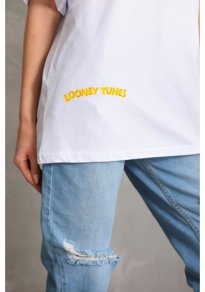Baskılı Oversize T-shirt - Beyaz -