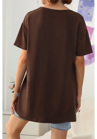 Unisex New York Baskılı Oversize Tshirt Kahverengi