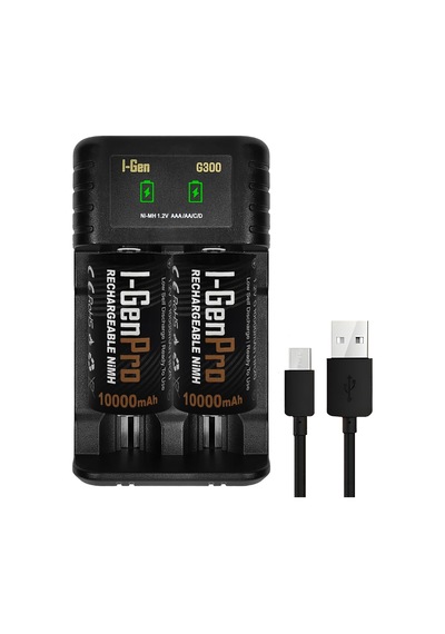 Batteries G32d 2 Li Aa/aaa/c/d Pil Şarj Aleti + 2 Adet Pro D 10.000 Mah 1.2 V Ni-mh Şarjlı D Büyük Boy Pil Seti
