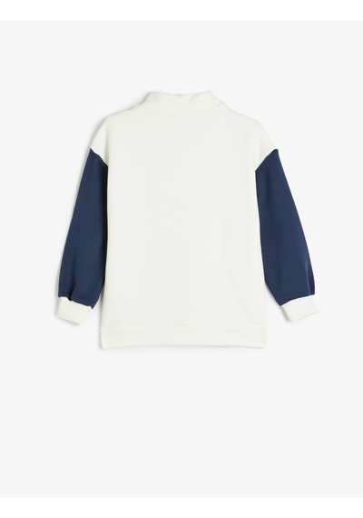 Koton Sweatshirt Dik Yaka Yarım Fermuarlı Şehir Baskılı Uzun Kollu Ekru 5wkg10186ak Ekru