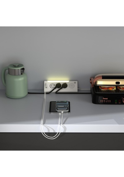 Prz06 3 Soketli 2 Usb 2 Type-c Pd20 2m 306 Joule Tam Bakır Kablolu Beyaz Akım Korumalı Priz 0