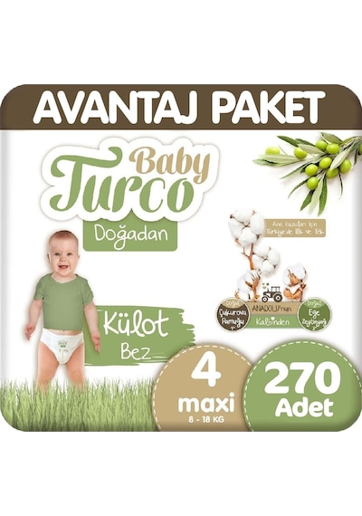 Baby Turco Doğadan Külot Bez 4 Numara 90x3 270 Adet Avantaj Paket 3'lü