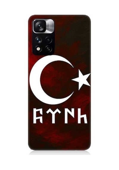 Xiaomi Redmi Note 11 Pro Uyumlu Göktürk Ay Yıldız Kompozisyonu Desenli Silikon Kılıf Çok Renkli