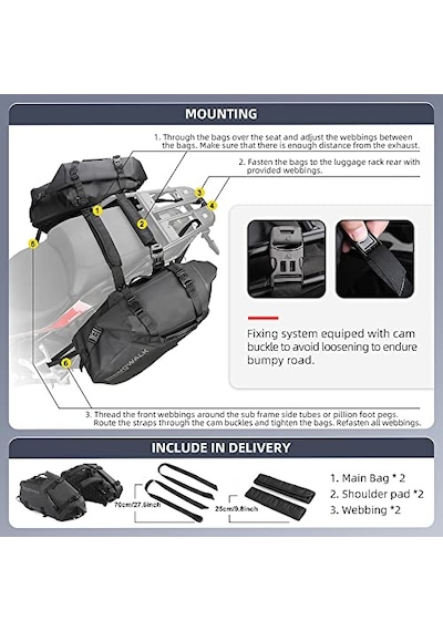 Ayrex Rhinowalk Motosiklet Eyer Çantaları Su Geçirmez Titreşim Önleyici Motor Yan Çantalar Omuz Çantası Motosikl Diğer