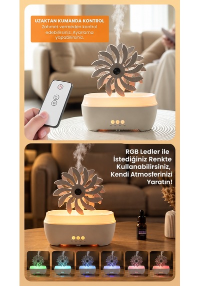 Değirmen Hava Nemlendirici Aroma Difüzörü Aromaterapi Rgb Ledli Buhar Makinesi