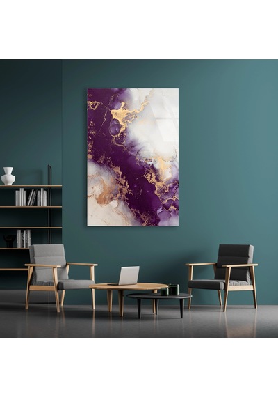 Mor Altın Mermer Cam Tablo Dikey 35x50 Cm