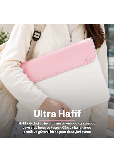 Woyax Cleanfit 13-14 İnç Gri Laptop Çantası Su Geçirmez Apple Macbook Uyumlu Kılıfı Apple iPad Tablet El Çantası Pembe