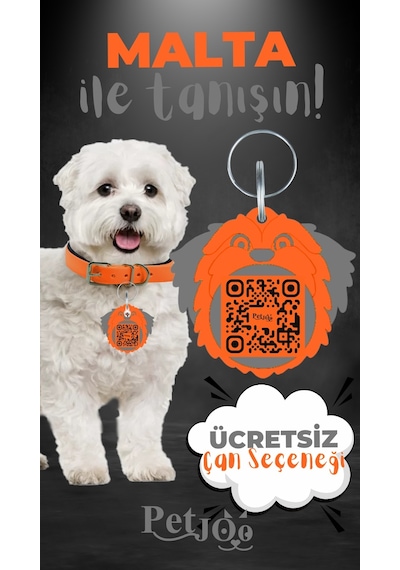 Petjoo 12.Malta Gri-Turuncu Qr'lı Köpek Künyesi