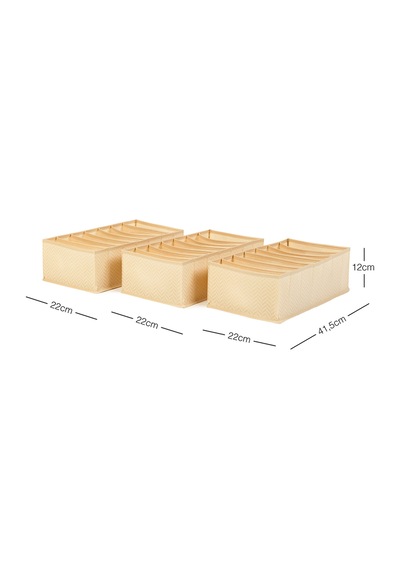Ocean Home Textile 3'lü 7 Bölmeli Bej Balıksırtı Çekmece Düzenleyici Set