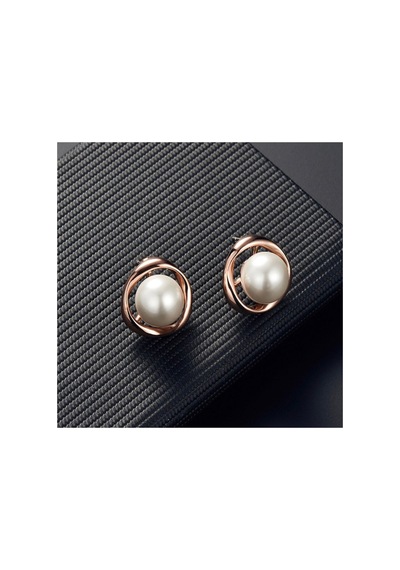 Pearl Inci Taşlı Rose Gold Kolye Küpe Sade Şık Gelin Düğün Hediye Takı Seti Altın