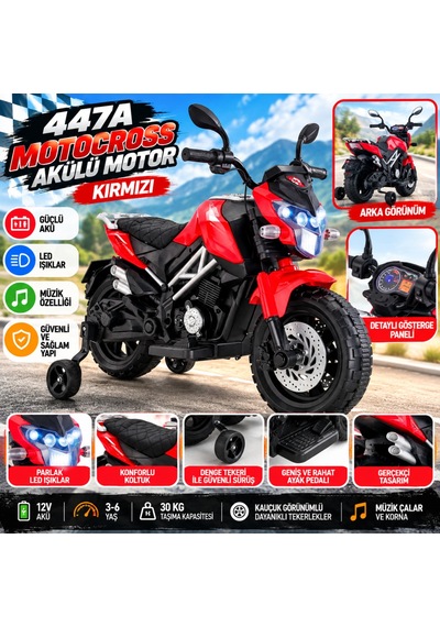 447a Motocross Akülü Motor Kırmızı