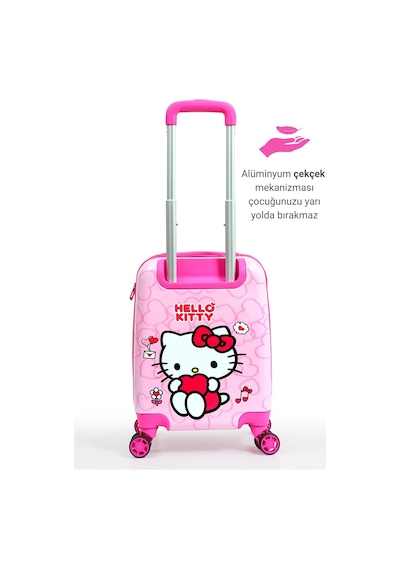 Gedox Kids Hello Kitty Lisanslı Çocuk Valizi Pembe Darbeye Dayanıklı 33l 360 Tekerlekli Hello Pembe Kalp