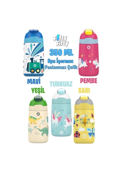 Vagonlife Çocuk 350 Ml Pipetli Çelik Matara Paslanmaz Çelik Termos 5 Farklı Renk 2055-350ml 001