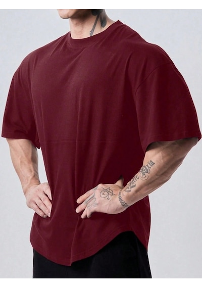 Genius Store Genius Erkek Spor Tişört Oversize Fitness & Gym Antrenman Tişörtü Bordo