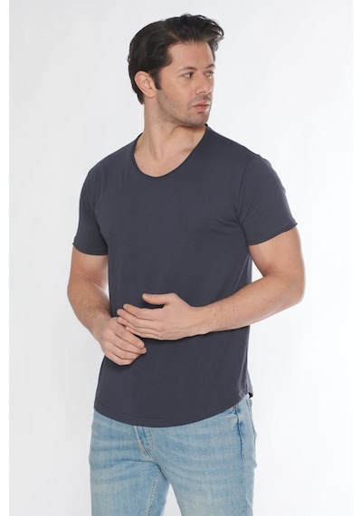 Black Horn Erkek Geniş Yaka %100 Pamuk Salaş T-shirt Füme
