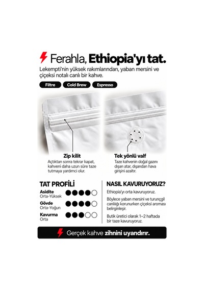 Etiyopya Lekempti Filtre Ve Espresso Kahve 200 Gr %100 Arabica Doğal Çekirdek