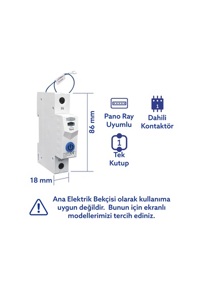 Tomzn Akıllı Voltaj Ve Akım Koruma Rölesi, Sıcaklık Korumalı Wifi Smartlife Tuya 63a - Tek Kutup