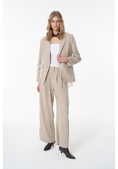 Quzu Sırtı Pencere Yırtmaçlı Blazer Ceket Bej