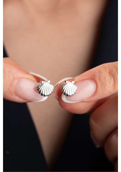 Çekirdekjewelry 925 Ayar Gümüş Rodyum Kaplama Midye Küpe Gri