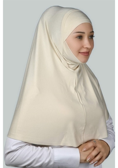 Altobeh Hazır Türban Peçeli Pratik Eşarp Tesettür Nikaplı Hijab - Namaz Örtüsü Sufle (XL) - Krem