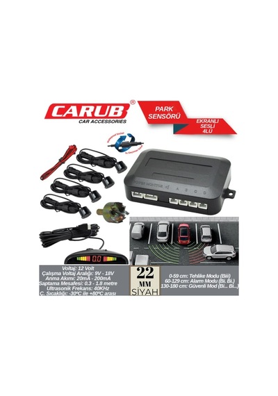 Carub Park Sensörü Ekranlı Sesli 22mm Siyah