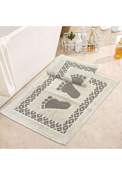 Soffy Krem & Kahve 2 Adet 50x70 Cm Banyo Paspası %100 Doğal Pamuk Ayak Paspası Ayak Havlusu Krem - Kahverengi