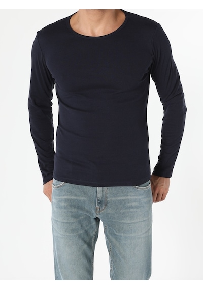 Colin's Slim Fit Bisiklet Yaka Erkek Lacivert Uzun Kol Tişört CL1051052_Q1.V1_NAV