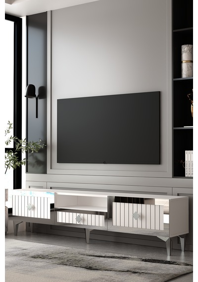 Serano Tv Sehpası Tv Ünitesi Beyaz - Gümüş