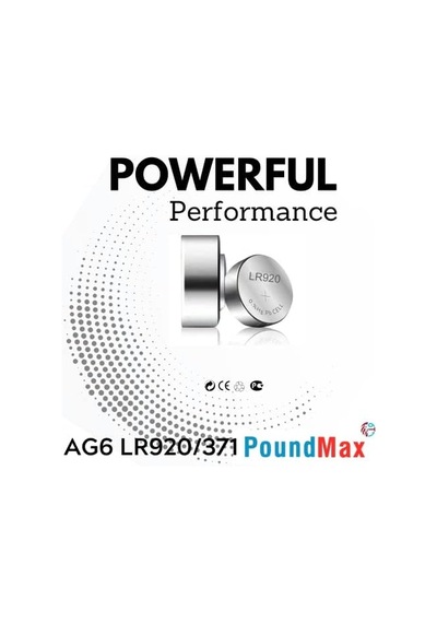 Poundmax 10 Adet Ag6 370,371,lr921,lr69,sr920w 1.5v Alkalin Düğme Pil