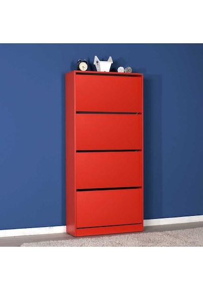 Flat Duo 4 Katlı Geniş Ayakkabılık-Kırmızı 73x157x26 cm (GxYxD) Kırmızı