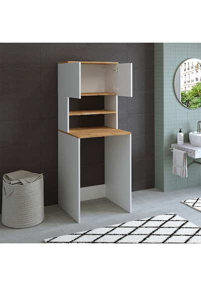 Roomart Cd9 Çamaşır Makinesi Dolabı 3 Raflı 2 Kapaklı Banyo Dolab Atlantik Çam - Beyaz