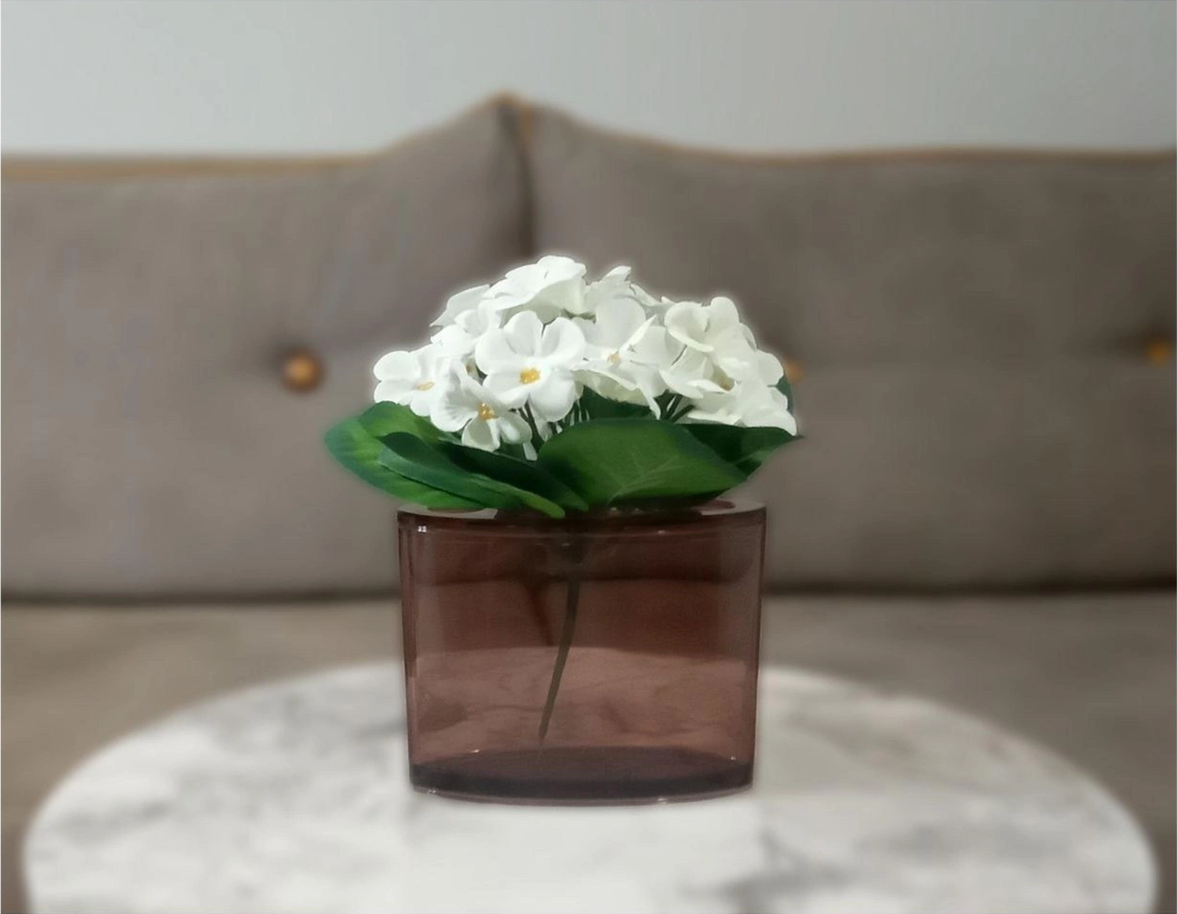 2 Adet Vazo Dahil,vazoda Çiçek,beyaz Yapay Çiçek,vazo Dekoratif Oval Kahverengi 13x5x15cm Çok Renkli