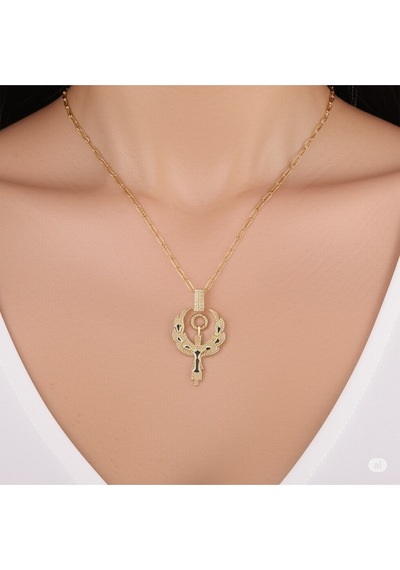 Çelik Gold Renk Zirkon Taşlı Anka Kuşu Model Kadın Kolye Çok Renkli