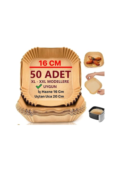 Airfryer Pişirme Kağıdı, Fritöz Yağlı Kağıdı, Yanmaz Kağıt 50 Adet Kare
