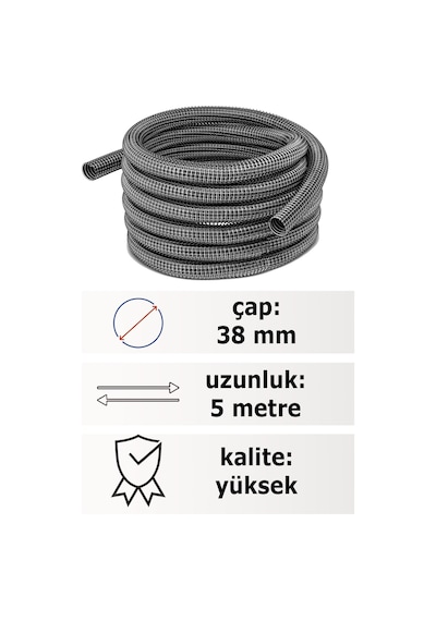 5 Metre 38 Mm Çaplı İnşaat / Endüstriyel Ve Ticari Süpürgeler İçin Ekstra Uzun Çelik Telli Hortum
