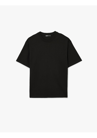 Koton Kısa Kollu Pamuklu Tok Kumaş Bisiklet Yaka Oversize Basic Tişört Siyah 6sam10385mk