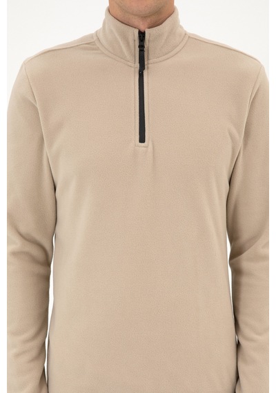 U.S. Polo Assn. Erkek Regular Fit Koyu Bej Polar Yarım Fermuarlı Basic Sweatshirt 50313777-VR088