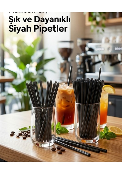 Uzun Kokteyl Pipeti 100'lü 23 Cm Kıl Pipet Siyah Ince Kokteyl Pipeti Kıl Pipet Amerikan Kokteyl Pipet