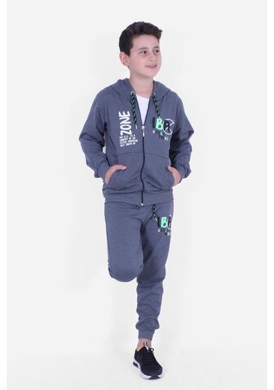 Fyk Kids Kapüşonlu Zone Fermuarlı Erkek Çocuk Eşofman Takımı Füme