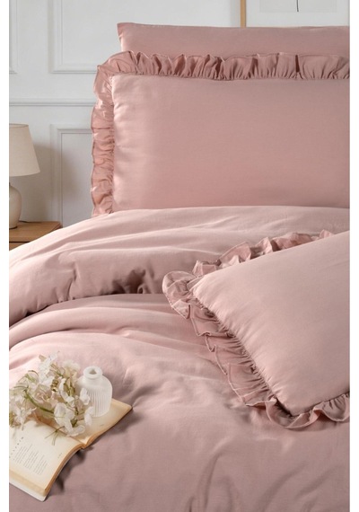 Çift Kişilik Fırfırlı Nevresim Seti Pembe Pembe