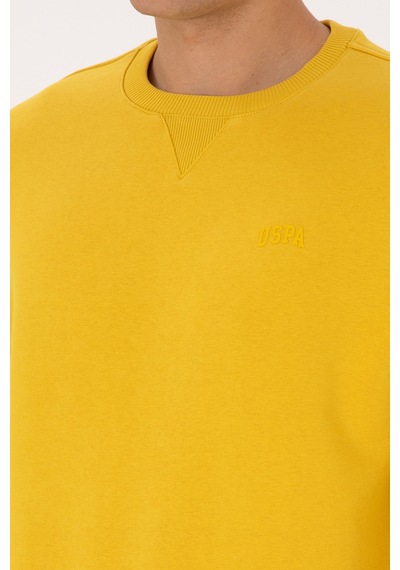U.S. Polo Assn. Erkek Comfort Fit Bisiklet Yaka Şardonlu Sarı Basic Sweatshirt 50313757-VR094