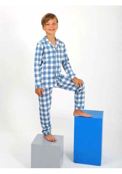 Vitmo Erkek Çocuk Uzun Kollu Pamuklu Düğmeli Pijama Takımı Vita Yeşil