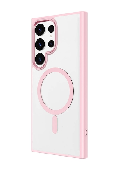 Zore Galaxy S24 Ultra Uyumlu Magsafe Şarj Özellikli Krom Magsafe Silikon Ogaa Kılıf-pembe