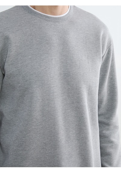 Lcw Vision Gri Bisiklet Yaka Erkek Kalın Sweatshirt