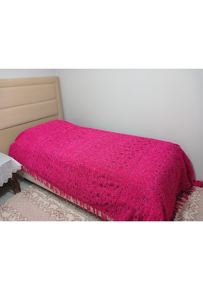 El Dokuma Akriilik İp Tek Kişilik Yatak Örtüsü 160x240 -fuşya Fuşya