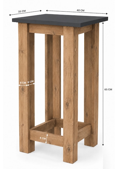 Gora Tabure - 40cm - Bar Sandalyesi - Bar Taburesi Atlantik Çam - Antrasit