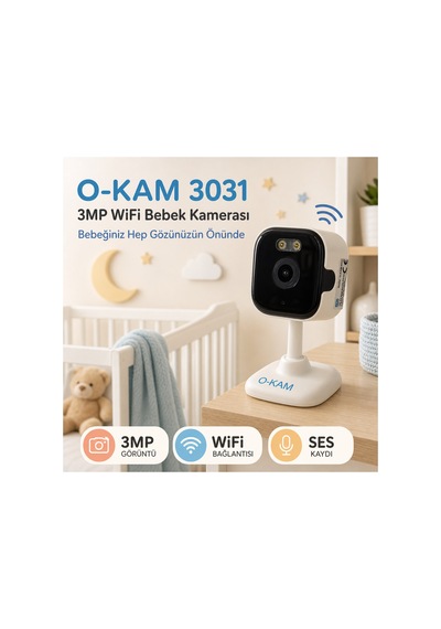 3031 3Mp Wifi Bebek Kamerası Ses Kayıtlı, Kolay Kurulum - Beyaz