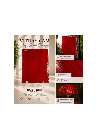 Dekoratif Vitray Cam Yakut Kırmızısı Damarlı 21x29,7 Cm